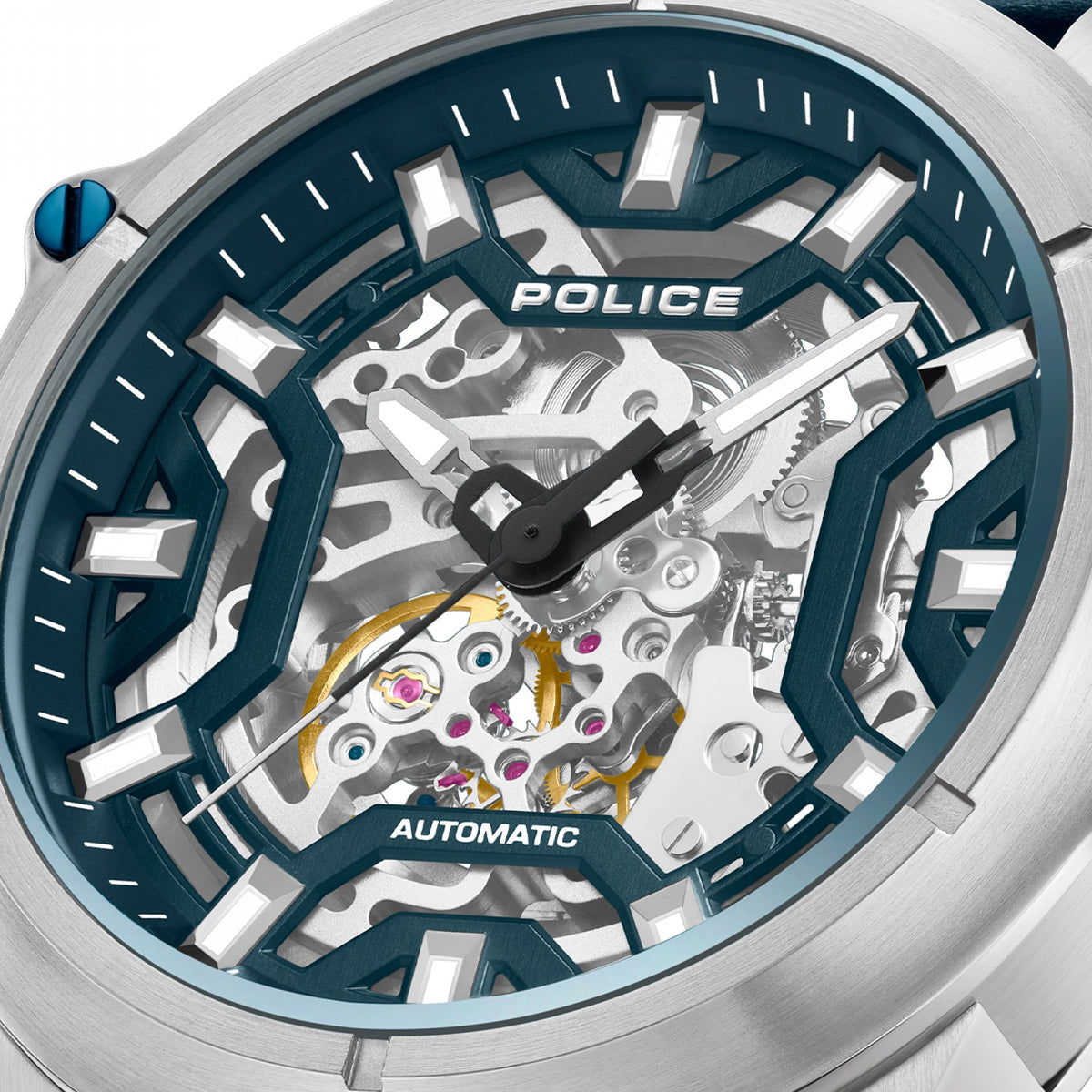 POLICE WATCHES Mod. PEWGE1601803 detailed close-up of watch face and mechanism