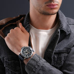 Person wearing POLICE WATCHES Mod. PEWGE1601803 on wrist, stylish timepiece for modern fashion.
