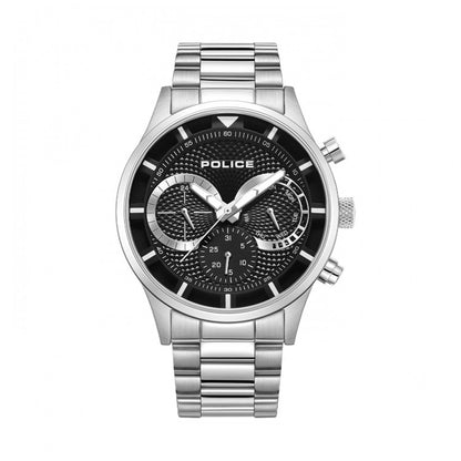 POLICE WATCHES Mod. PEWGK0040303M stylish men's watch with silver strap and black dial featuring chronograph functionality