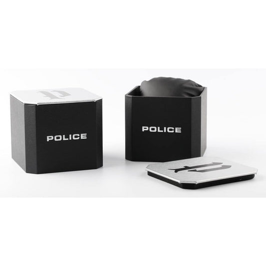 Packaging of POLICE WATCHES Mod. PEWGO00777X0 showing black watch box with logo