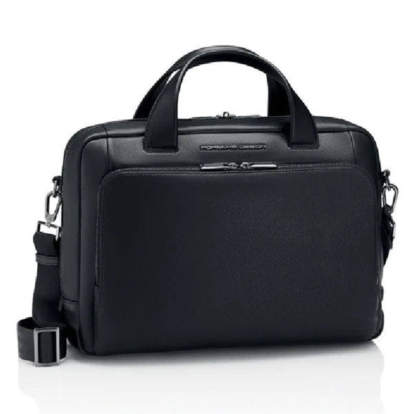 Front view with bag zipped and handles upright.