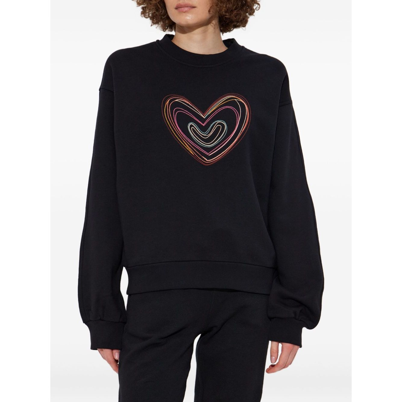 PS By Paul Smith Sweaters Black with multicoloured heart embroidery, ribbed neckline, long sleeves, relaxed fit, cotton sweatshirt.