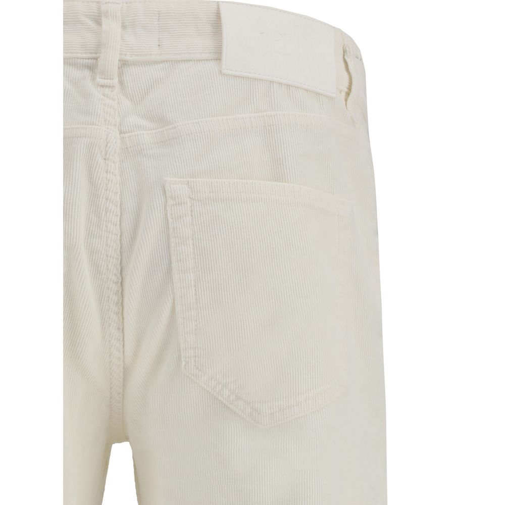 Back view of PT Torino White Cotton Pants showcasing corduroy texture and signature leather patch design.
