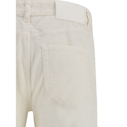 Back view of PT Torino White Cotton Pants showcasing corduroy texture and signature leather patch design.