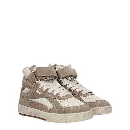 Palm Angels Beige Leather High Top Sneakers with logos, strap closure, suede material, and low flat heel.