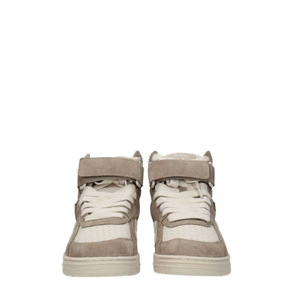 Front view of Palm Angels Beige Leather High Top Sneakers with strap closure and rubber sole.