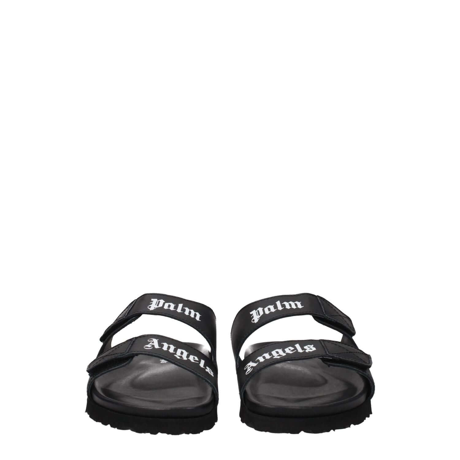 Palm Angels Black Leather Slippers