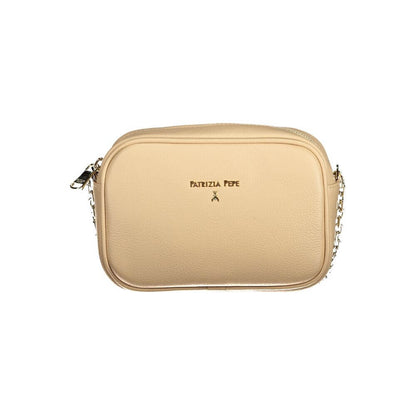 Patrizia Pepe Beige Leather Handbag with adjustable shoulder strap, internal pocket, zip closure, and logo design.