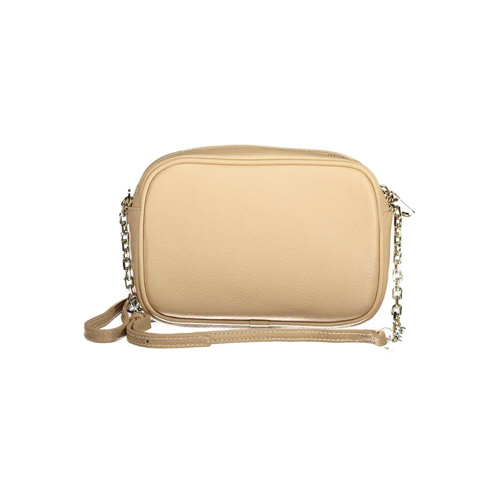 Patrizia Pepe Beige Leather Handbag with adjustable strap, internal pocket, and zip closure, featuring logo design.