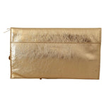 Patrizia Pepe Gold Leather Embellished Shoulder Strap Bag with missing chains on front decoration, magnetic flap, leather material