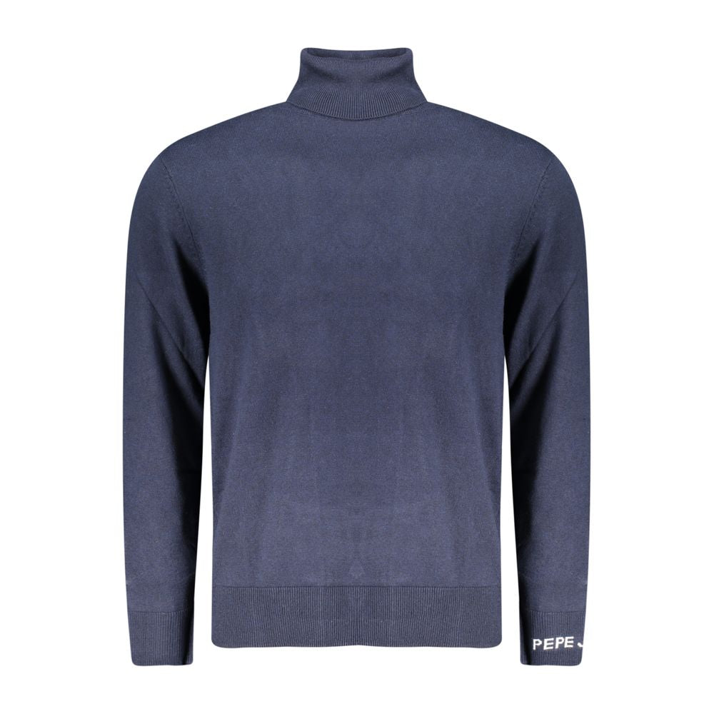 Pepe Jeans Blue Cotton Men Sweater, long-sleeved crewneck, premium sustainable cotton blend, red logo on chest, stylish and comfortable.