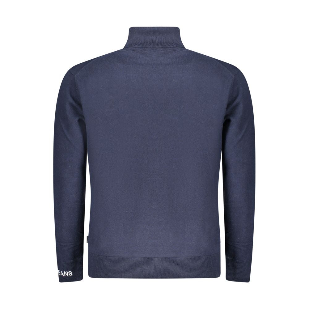 Back view of Pepe Jeans Blue Cotton Men Sweater in vibrant blue with long sleeves, subtle logo, crew neck, sustainable cotton blend.