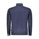 Back view of Pepe Jeans Blue Cotton Men Sweater in vibrant blue with long sleeves, subtle logo, crew neck, sustainable cotton blend.