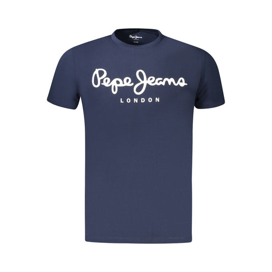 Pepe Jeans Blue Cotton Men T-Shirt with logo, slim-fit, sustainable fabric