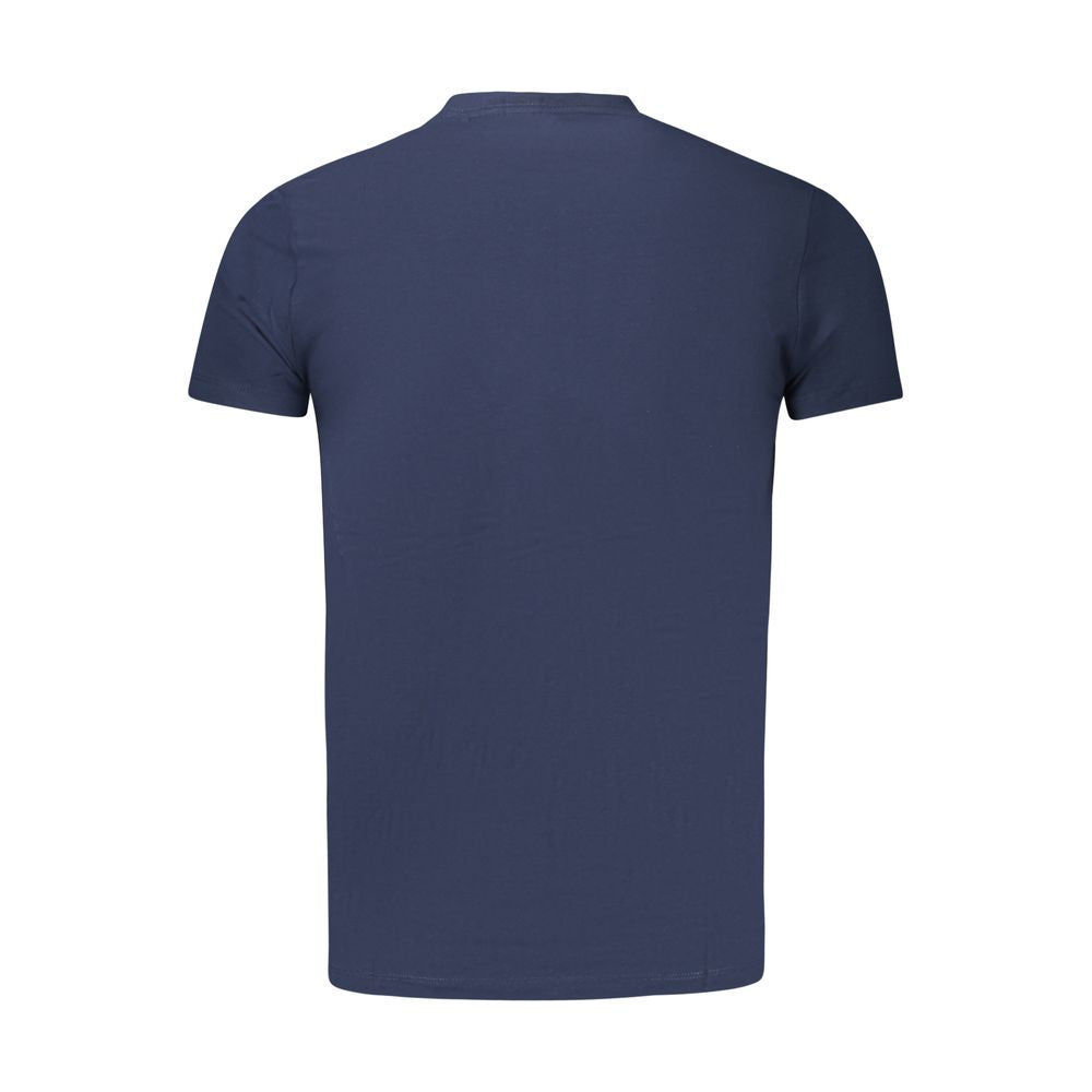 Back view of Pepe Jeans Blue Cotton Men T-Shirt, showcasing slim fit and crew neck design made from sustainable cotton.
