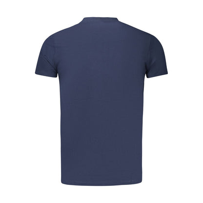 Back view of Pepe Jeans Blue Cotton Men T-Shirt, showcasing slim fit and crew neck design made from sustainable cotton.