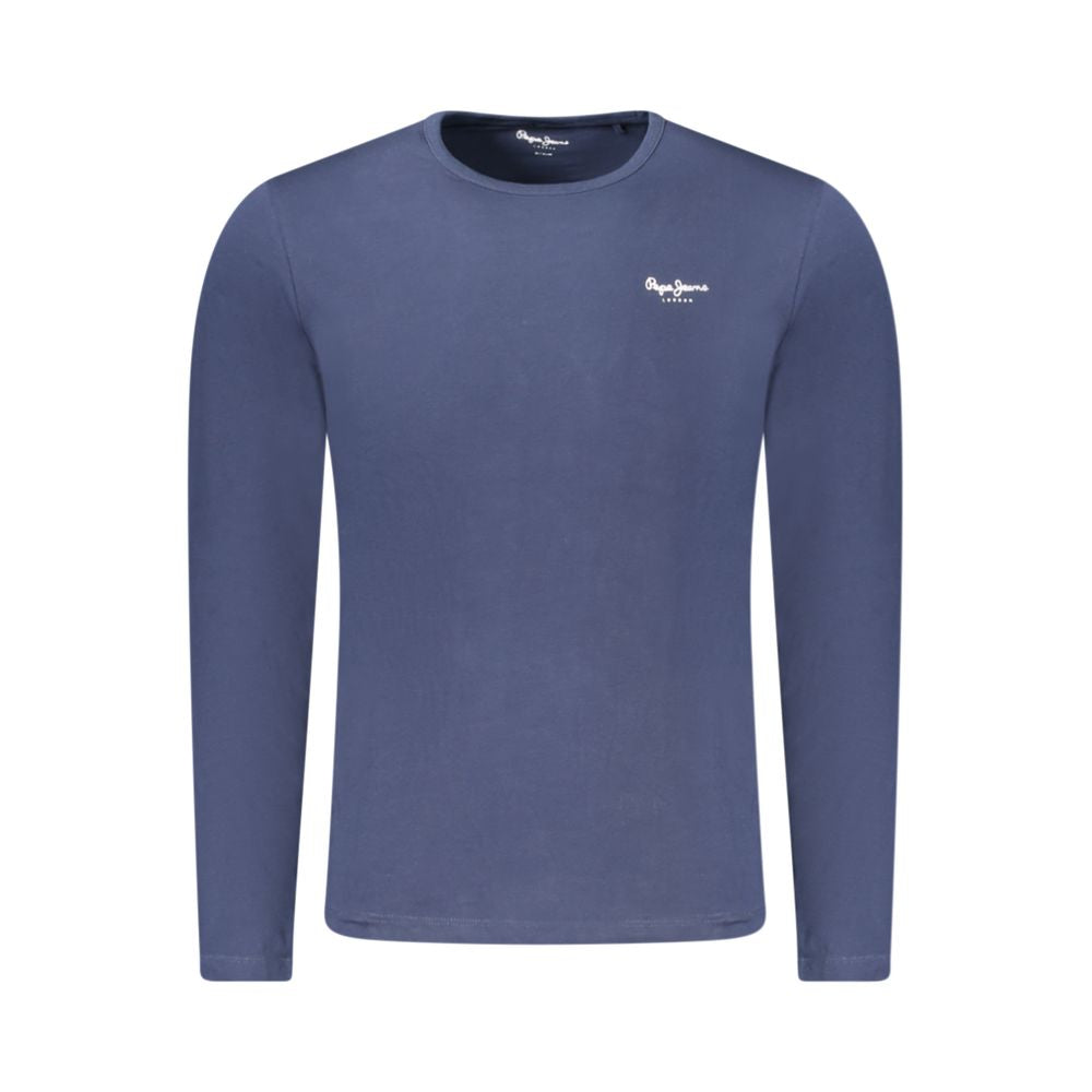 Pepe Jeans Blue Cotton T-Shirt, long sleeve, slim fit, crew neck, logo print, 70% sustainable cotton.