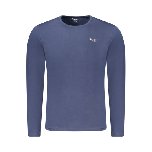 Pepe Jeans Blue Cotton T-Shirt, long sleeve, slim fit, crew neck, printed logo, made of 70% sustainable cotton, ideal casual wear.