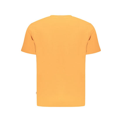 Pepe Jeans Orange Cotton T-Shirt with short sleeves, crew neck, embroidery logo, made of 100% sustainable cotton, back view.