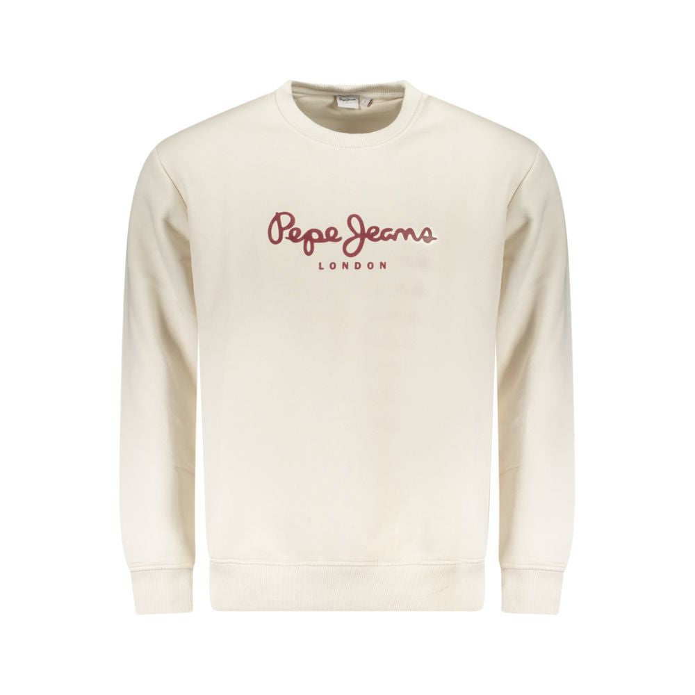Pepe Jeans White Cotton Men Sweater featuring logo design, sustainable material, and classic crew neckline for stylish and comfortable wear.