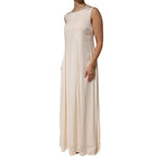 Peserico Beige Viscose Pleated Sleeveless Long Maxi Dress, elegant, Italian-made, flowing silhouette, perfect for formal occasions.