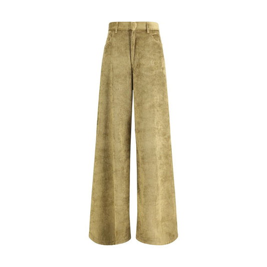 Petar Petrov Gold Cotton Casual Pants in wide-leg corduroy with front zipper and five-pocket design, enhancing modern silhouettes.