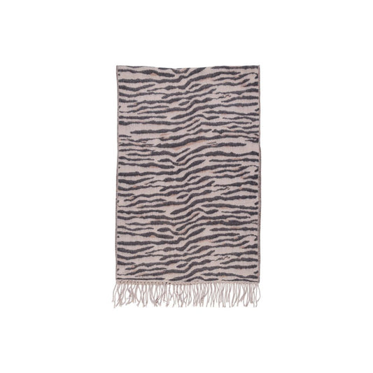 Pieces Beige Marabou Scarf with zebra pattern and fringes, made from acrylic and recycled polyester, versatile and chic accessory