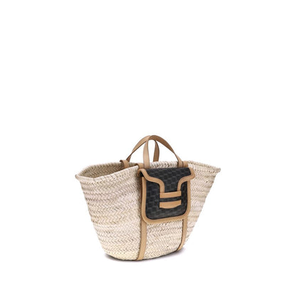 Pierre Hardy Beige Raffia Shoulder Bag with four handles and internal pouch for organized luxury.