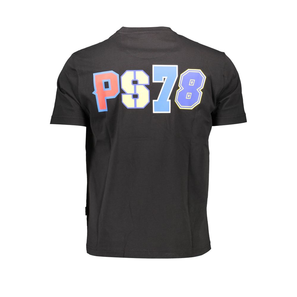 Back view of Plein Sport Black Cotton Men T-Shirt featuring bold multicolor print "PS 78"