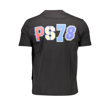 Back view of Plein Sport Black Cotton Men T-Shirt featuring bold multicolor print "PS 78"