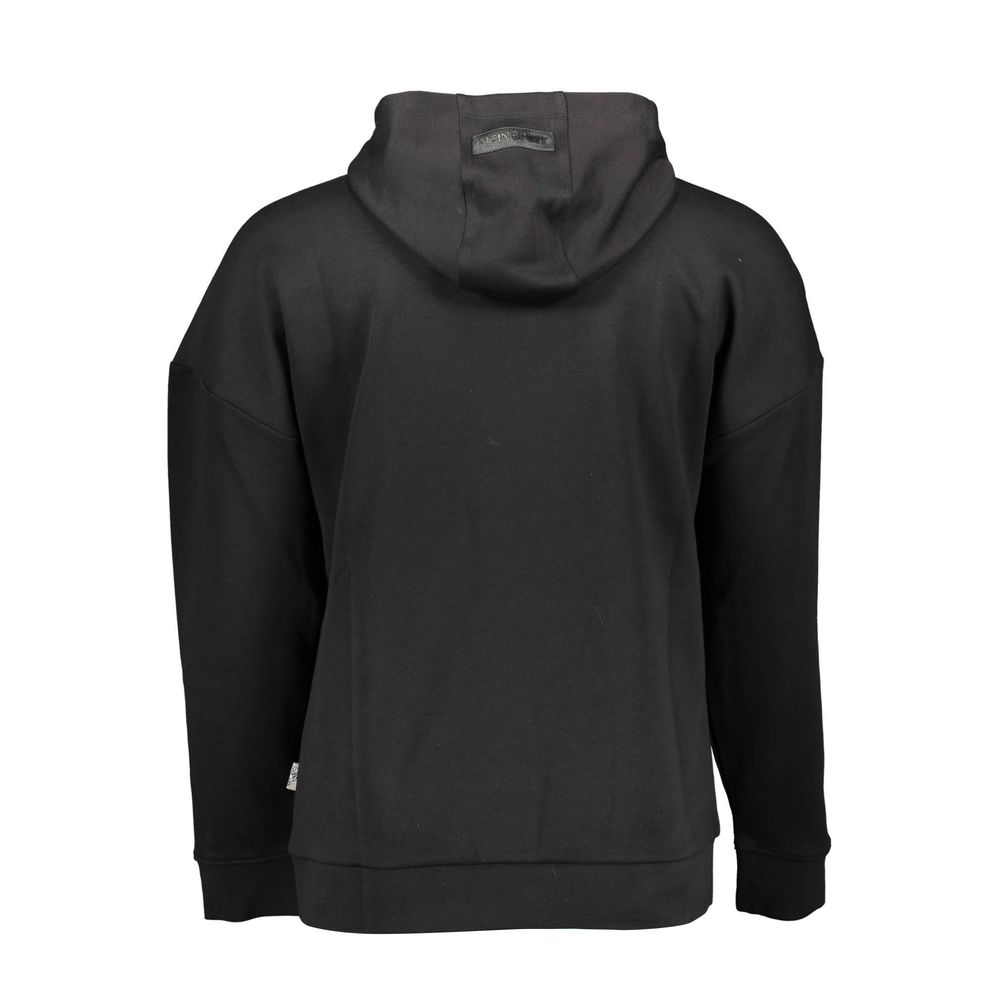 Back view of Plein Sport Black Cotton Men's Sweater showing hoodie and long sleeves, ideal for athleisure and comfort.