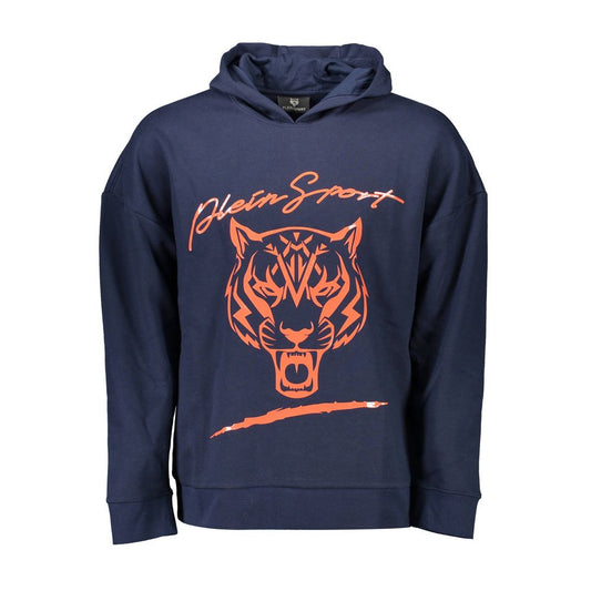 Plein Sport Blue Cotton Men Sweater with tiger applique, bold streetwear design, and stylish comfort.