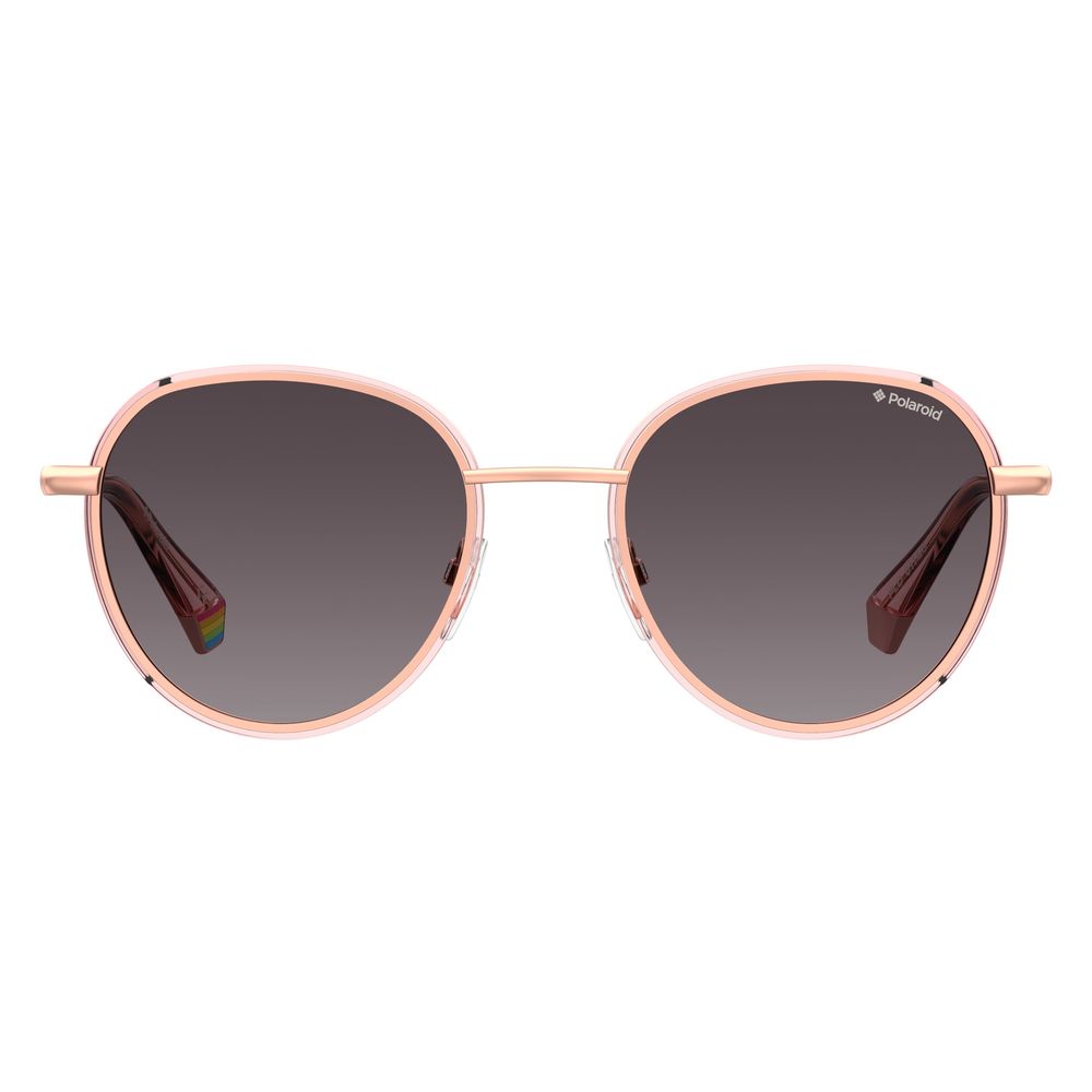 Polaroid Rose Gold Metal Sunglasses with pink semi-transparent edges, unisex design, model PLD6114SEYRJR, round frame, front view