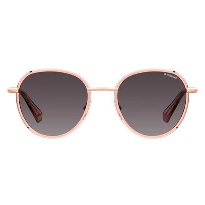Polaroid Rose Gold Metal Sunglasses with pink semi-transparent edges, unisex design, model PLD6114SEYRJR, round frame, front view