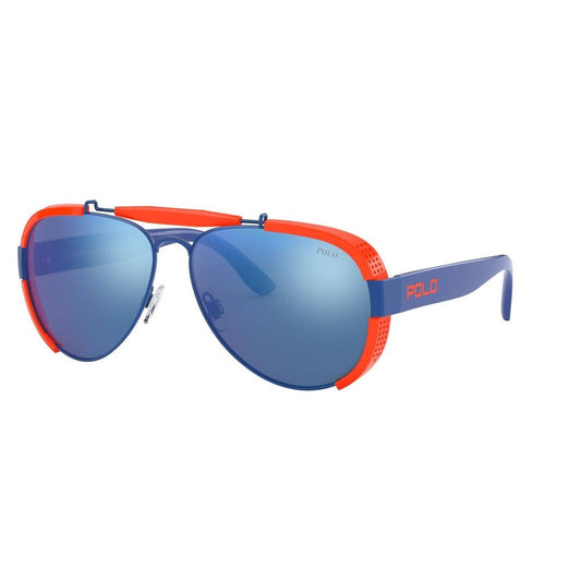 Polo Ralph Lauren Blue Resin Sunglasses with blue lenses and red accents, unisex design, dimensions 60/14/143 mm.