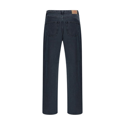 Prada Black Cotton Straight-Leg Jeans, back view with logo patch, classic 5-pocket design, AW25 collection.