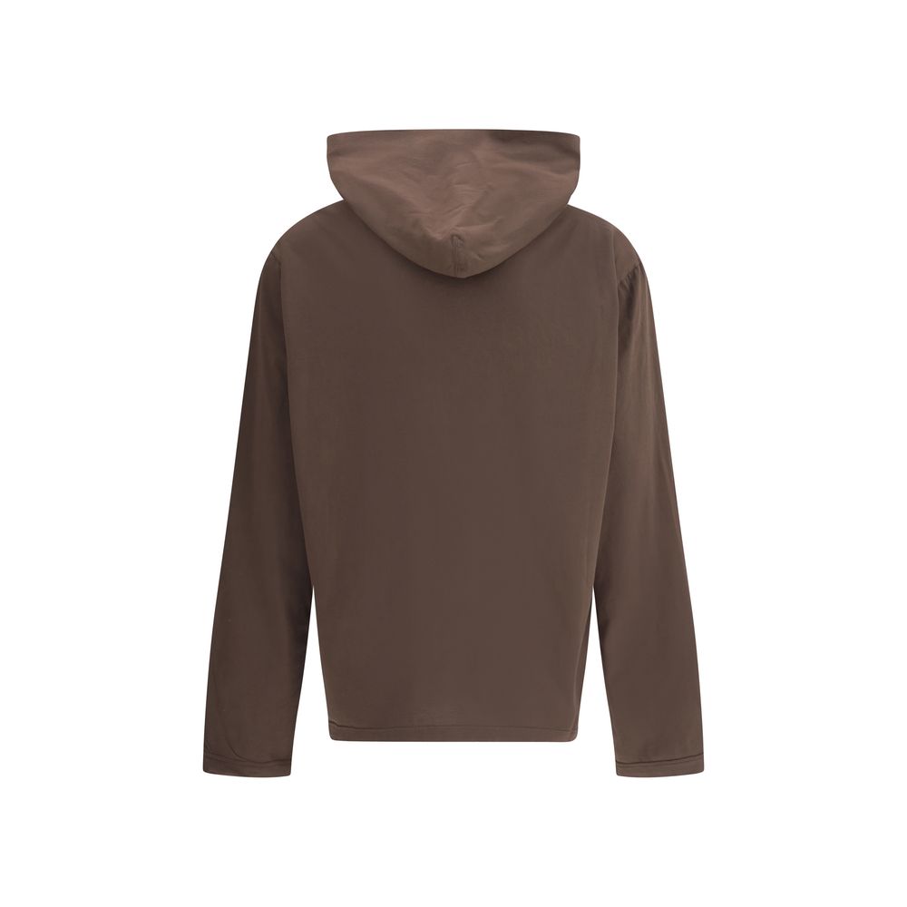 Back view of Prada Brown Cotton Sweatshirt with hood, featuring minimalist design and regular fit for AW25 season, made from 100% cotton.