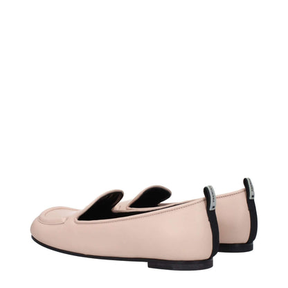 Premiata Pink Leather Slip-On Loafers with back logo and round toe, nude pink color, low flat heel, leather sole, side view.