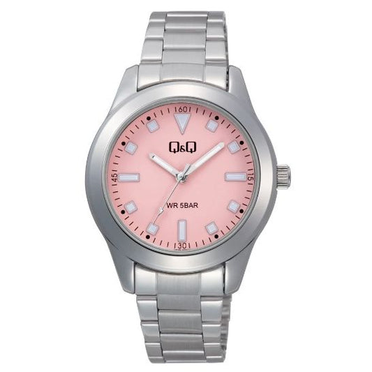 Q&Q Mod. LADY ONLY TIME wristwatch, 38mm metal case, SS bracelet, quartz movement, pink dial, water resistant 5 ATM, in official box.