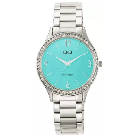 Q&Q Mod. LADY ONLY TIME wristwatch with 34mm metal case and strap, silver finish, quartz movement, water resistant 3 ATM, mineral dial.