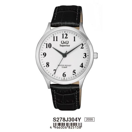 Q&Q SUPERIOR Mod. S278J304Y wristwatch with metal case and leather strap, water resistant 5 ATM, quartz movement, only time function.
