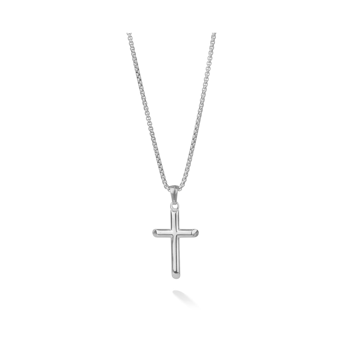 Silver cross pendant necklace from RADIANT JEWELS JEWELRY Mod. RH000108 collection, displayed on a white background.