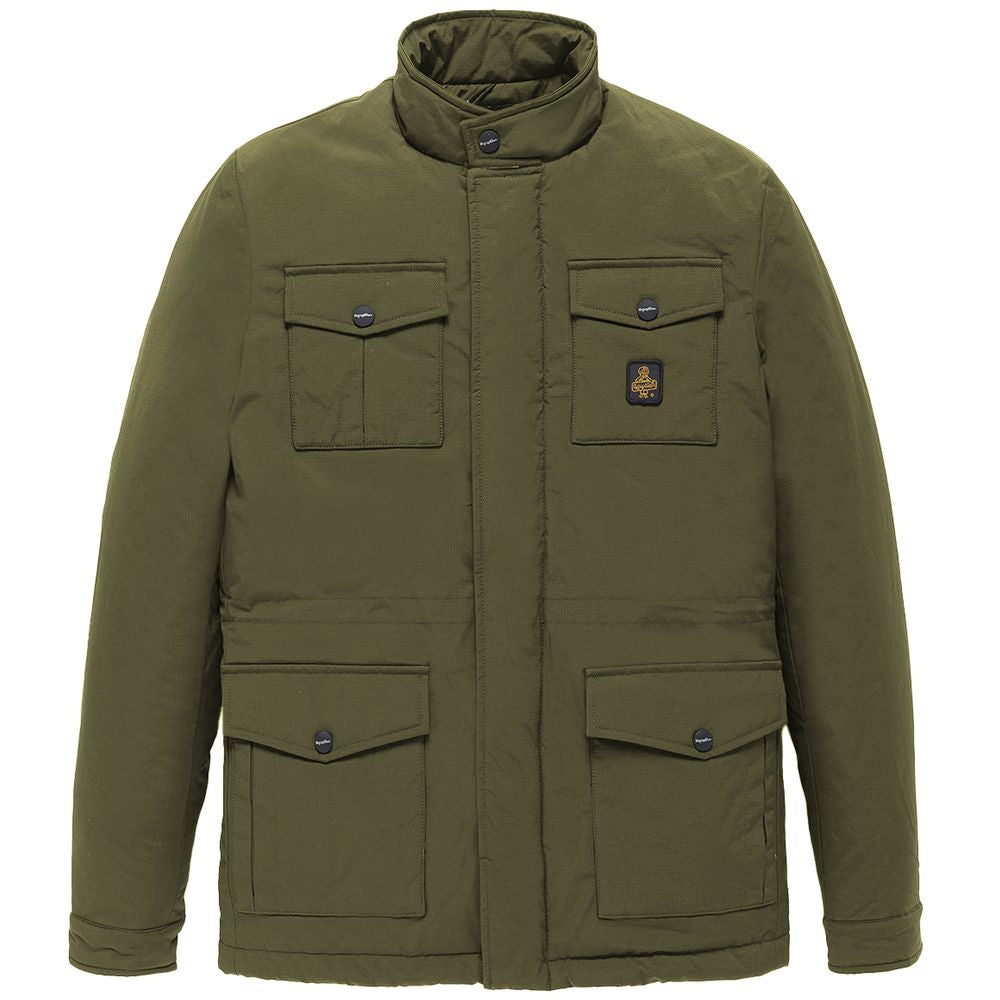 Refrigiwear Green Nylon Men Jacket With Four Pockets featuring durable nylon and PrimaLoft® RISE padding for warmth and style.