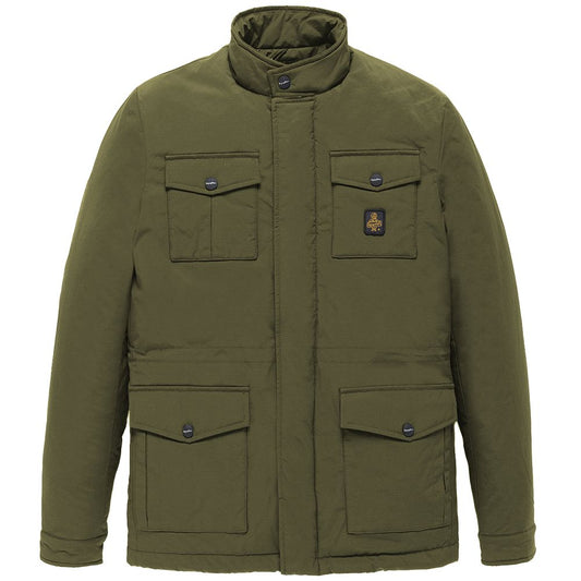 Refrigiwear Green Nylon Men Jacket with robust rip-stop material and four pockets, offering style and functionality for durable outerwear.