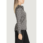 Side view of a woman wearing Rinascimento Black Polyester Shirt from Fall/Winter collection, 100% polyester material.