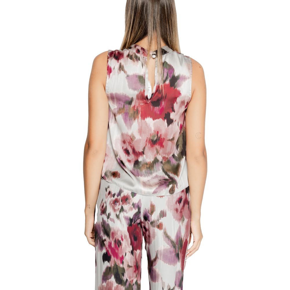 Back view of Rinascimento Bordeaux Polyester Tank Top featuring floral print, fall/winter collection, 100% polyester for women.