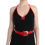 Roccobarocco Black belted palladio dress with red accents and matching belt