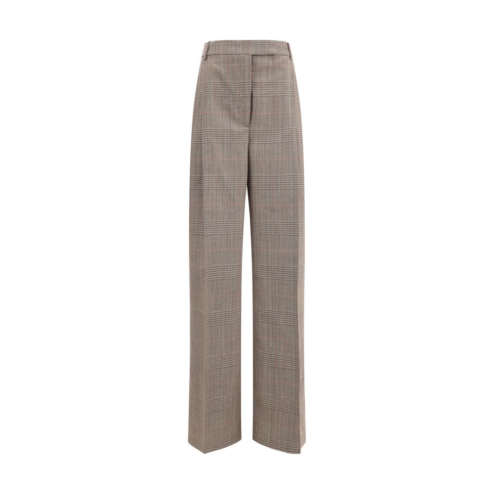 Rohe Beige Fleece Wool Casual Pants with wide leg Prince of Wales fabric, AW25, sophisticated style for timeless elegance.