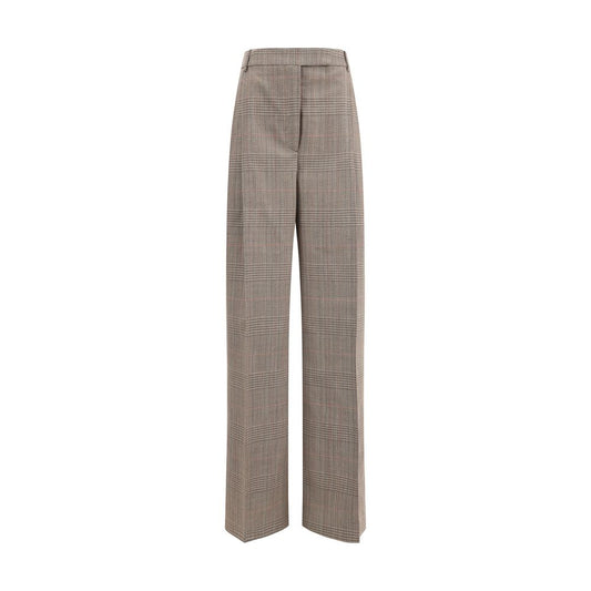 Rohe Beige Fleece Wool Casual Pants with wide leg Prince of Wales fabric, AW25, sophisticated style for timeless elegance.