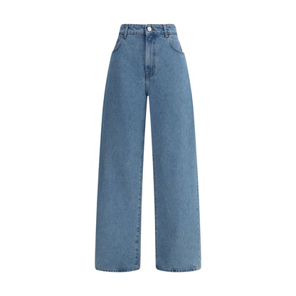 Rohe Blue Cotton Relaxed Fit Jeans with baggy cut and five-pocket design, front zip and button closure, ideal for a casual refined look.
